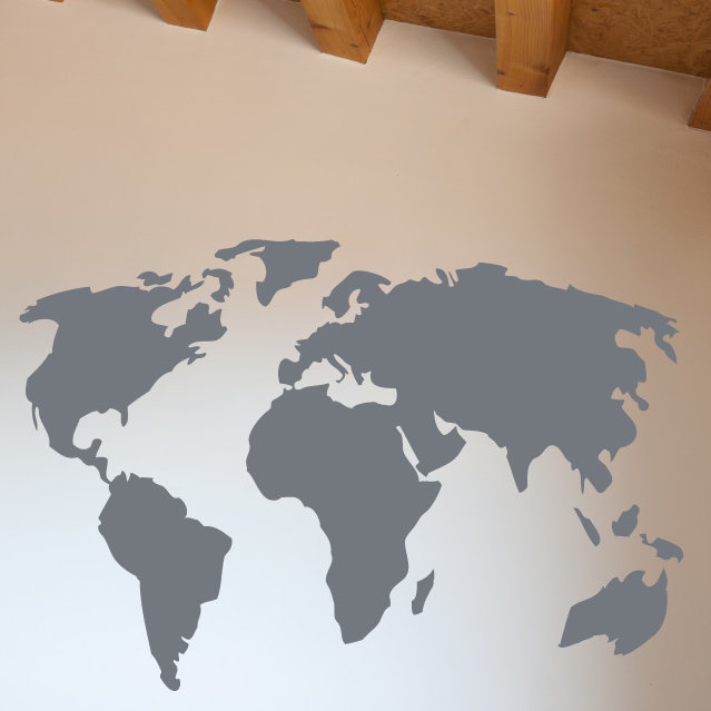 Décalcomanie murale carte du monde, H 22 po x l 32 po x P 0,01 po, Gris orage