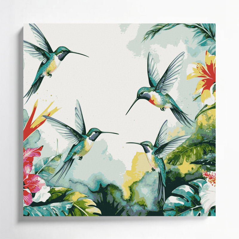 Colibri hawaïen, art mural beige sur toile, H 8 po x l 8 po