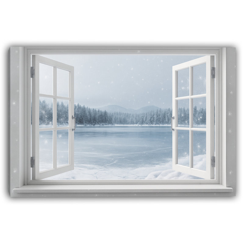 Frozen Stillness - Winter Window View Landscape, art mural, H 32 po x l 48 po