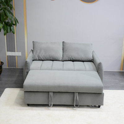 Lit en velours gris réglable, 2 poches latérales et coussins, fonction gigogne pour salon, dossier en tissu, style bunker, idéal pour une maison de plain-pied ou un appartement.