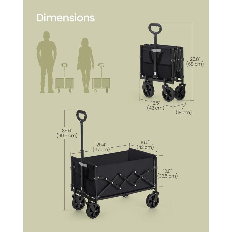 Bilbrey Foldable Camping Cart, Pull Garden Wagon, Black
