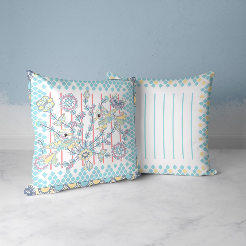 Housse et insert de coussin carré en polyester Aquatic Peacock, Bleu / jaune, 16 po x 16 po