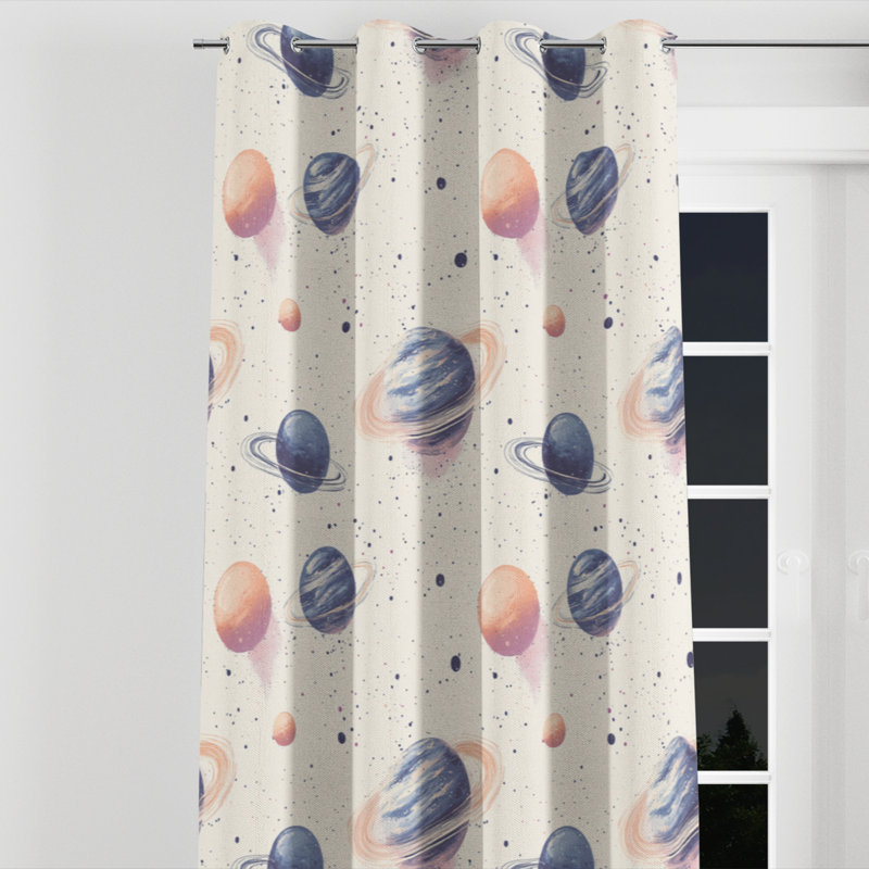 Rideaux de fenêtre Kids Space - Rideau simple à œillets Celestial Pastel Planets - 1 panneau, L 52 po x L 84 po