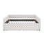Queen daybed: upholstered sofa bed, two-drawer trundle, vertical stripes, linen fabric (86.5"x65"x30")-1365220587