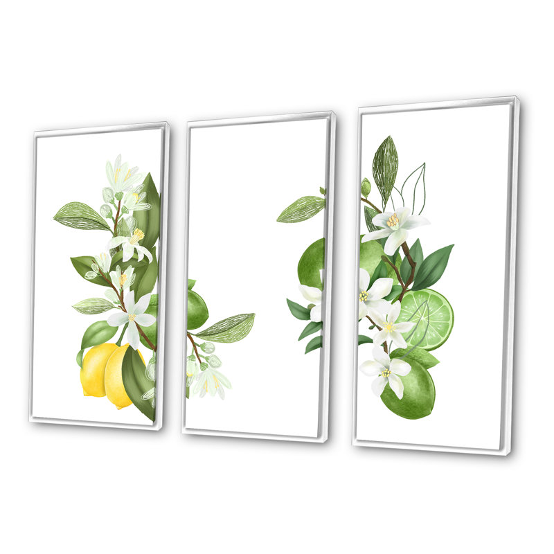 Bouquets de branches de citronnier en fleurs - Peinture sur toile 3 pièces, H 28 po x l 36 po, Blanc