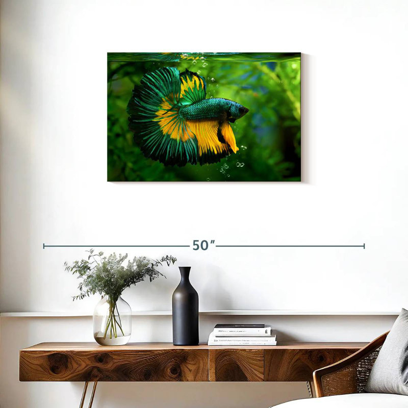 Brametta vert, jaune, poisson Betta, H 20 po x l 30 po