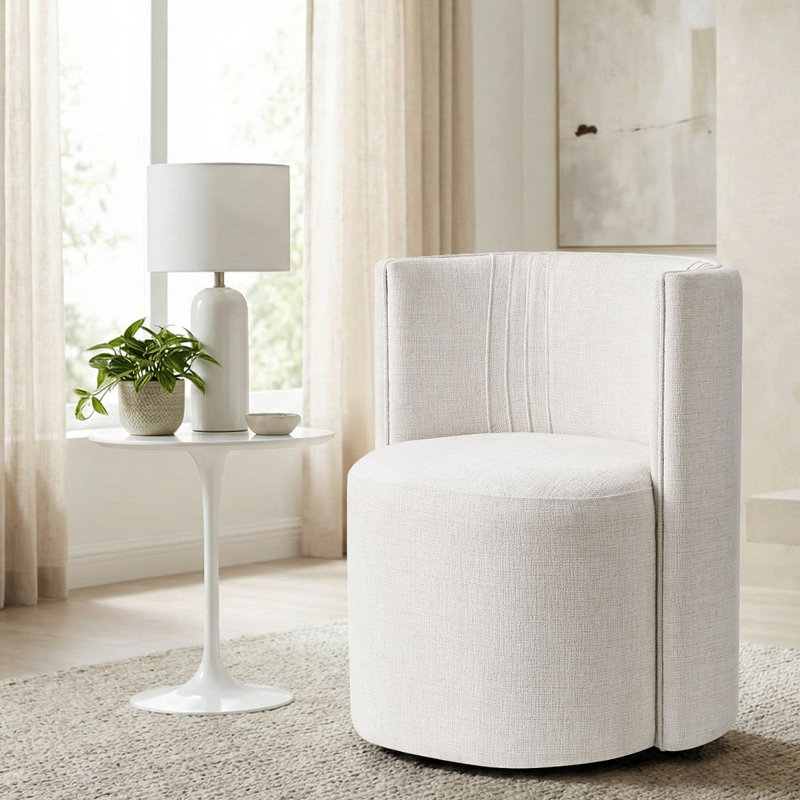 Fauteuil d'appoint moderne en tonneau avec roulettes, Beige