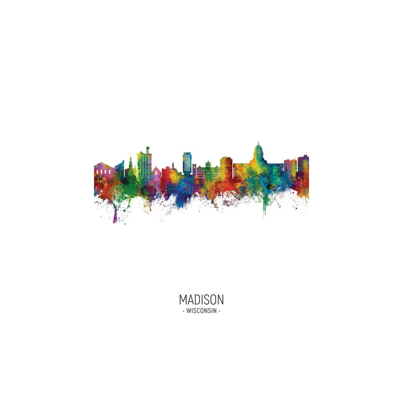 Madison Ii Wisconsin Skyline Portrait by Michael Tompsett - Wrapped Canvas Print, 20.32 cm H x 30.48 cm W