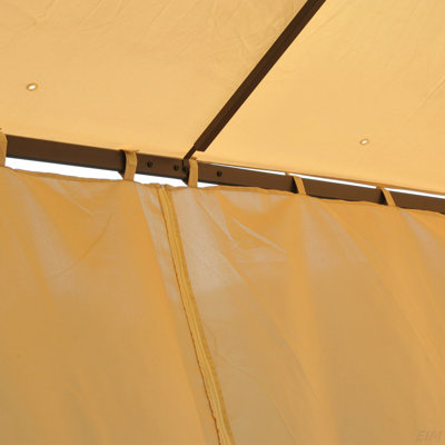 Steel Outdoor Patio Gazebo With Polyester Privacy Curtains, Two-Tier Roof For Air, & Large Design