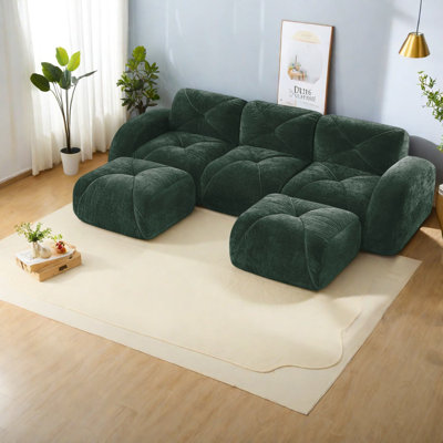 Canapés polyvalents en velours vert, conception capitonnée pour le cinéma maison moderne