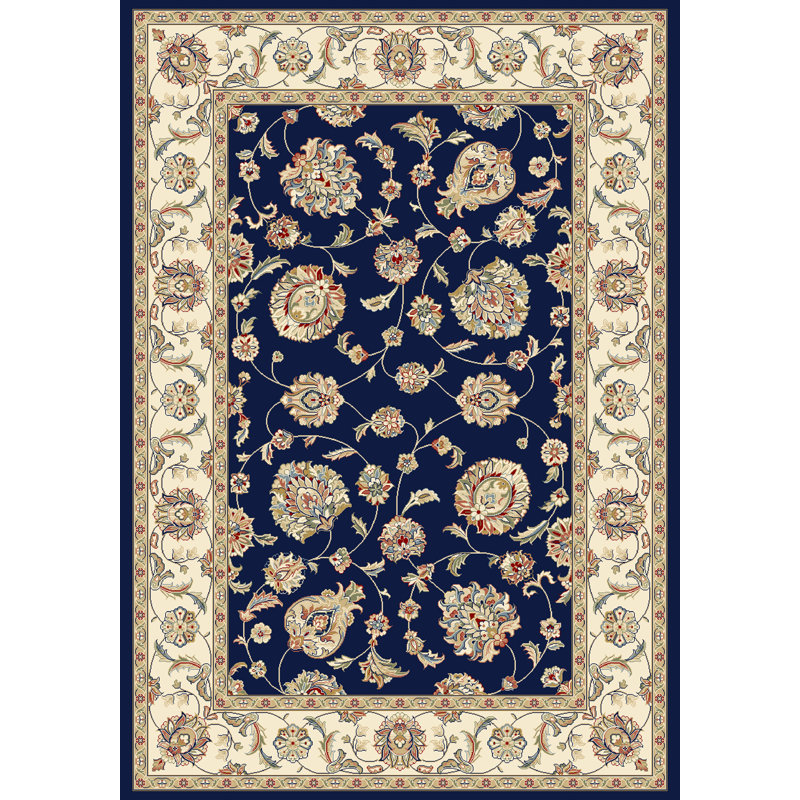 Ivory and Blue Hand-Knotted Synthetic Persian Area Rug