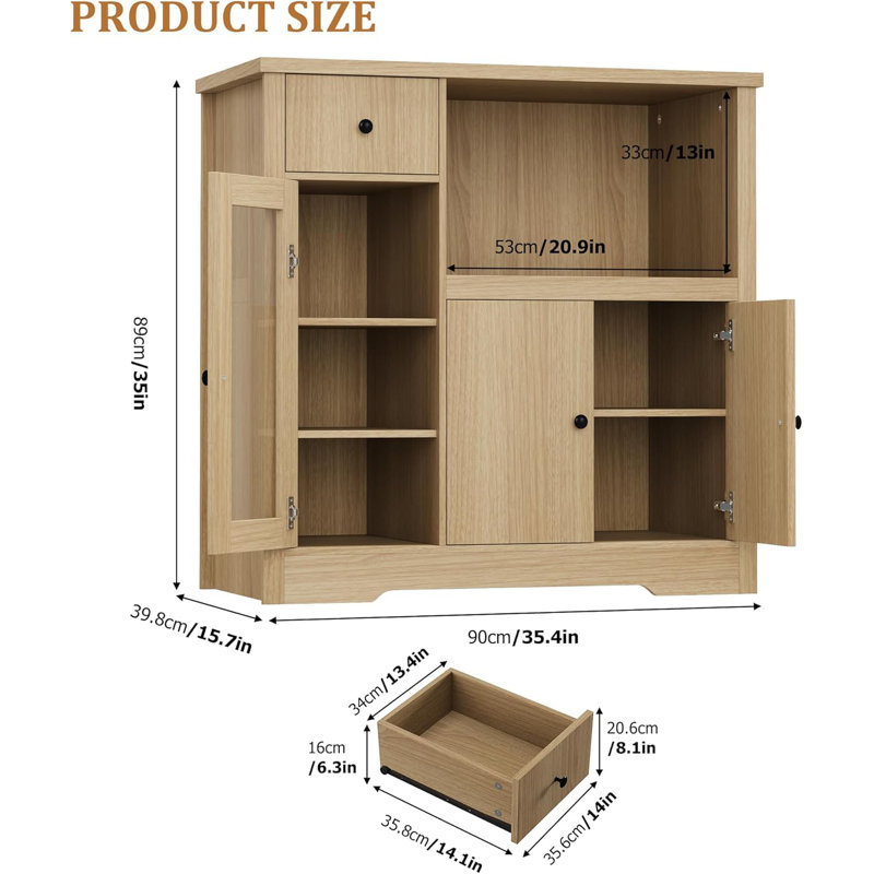 Armoire de rangement avec tablettes réglables et support pour micro-ondes, buffet avec tiroir, Ivoire ivoire