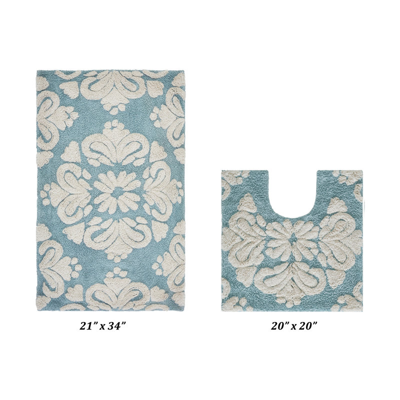 Danitra Premium 100% Cotton 1885 GSM 2-Piece Bath Rug Set, OEKO-TEX® Certified, Non-Slip Spray Latex Backing, Plush Tufted Bath Mat & Contour Rug for Toilet, Shower & Bathtub Areas, Super Absorbent, Machine Washable, Blue