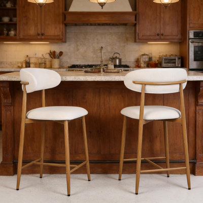 Ensemble de 2 tabourets de bar à hauteur de comptoir, tabourets de bar rembourrés avec pieds en métal pour îlot de cuisine