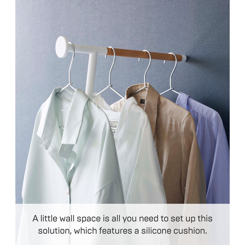 White Steel and Wood Leaning Clothes Hanger