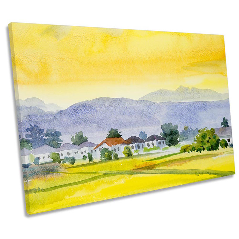 Village Landscape Watercolour - Wrapped Canvas Art Prints, 30.5cm H x 45.7cm W 