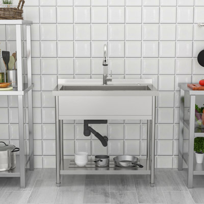 Commercial Stainless Steel Utility Sink with Faucet and Drain Laundry Sink Kitchen Yard Utility Sink