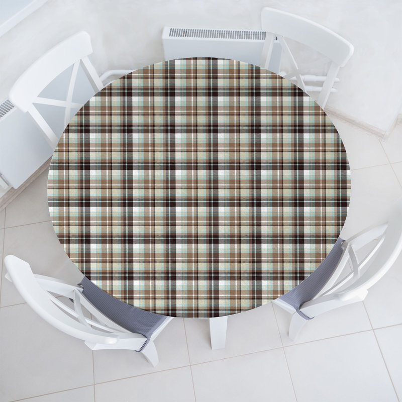 East Urban Home Brown Plaid Fitted Round Tablecloth Diameter Multicolor, 51.97" Round