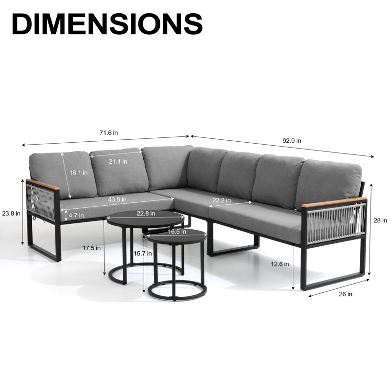 L-shaped Patio Sectional with Coffee Table, Gray