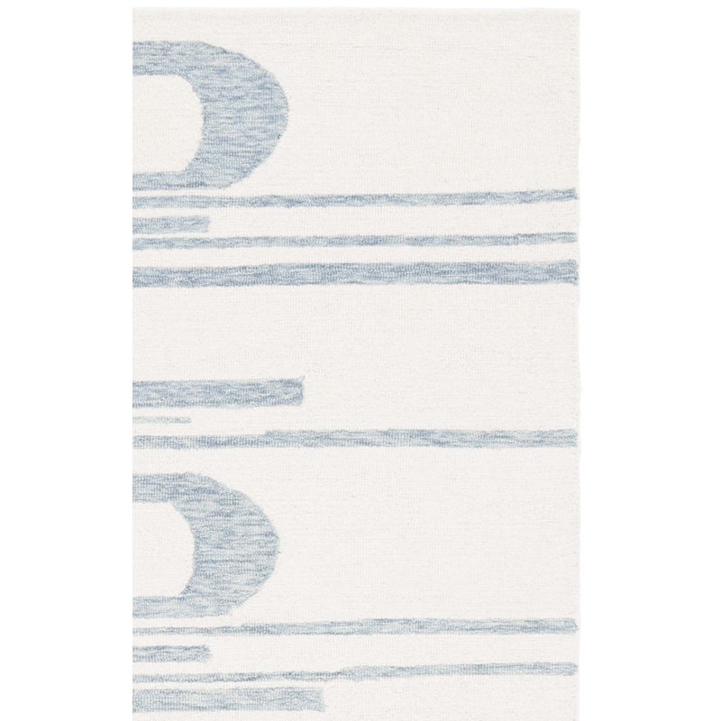 Ardath Ebony Hand Tufted Wool Cotton Abstract Rug in Ivory/Blue, Square 6'