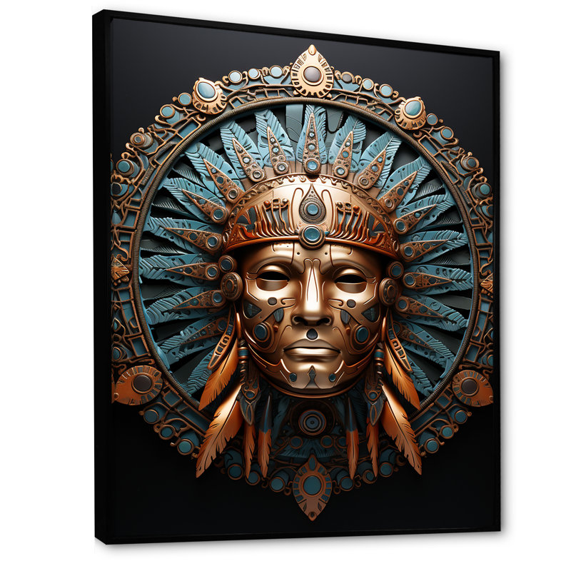 " Emerald And Black Native Warrior Mask ", Black Floater Framed, 20" H x 12" W x 1" D