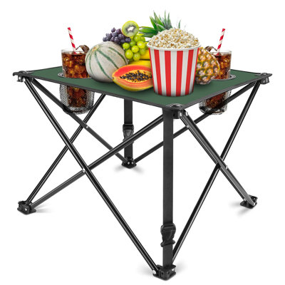 18.5" Foldable Camping Table – Portable With 2 Cup Holders & Carrying Bag – Lightweight Oxford Fabric – For Picnic/travel/outdoor