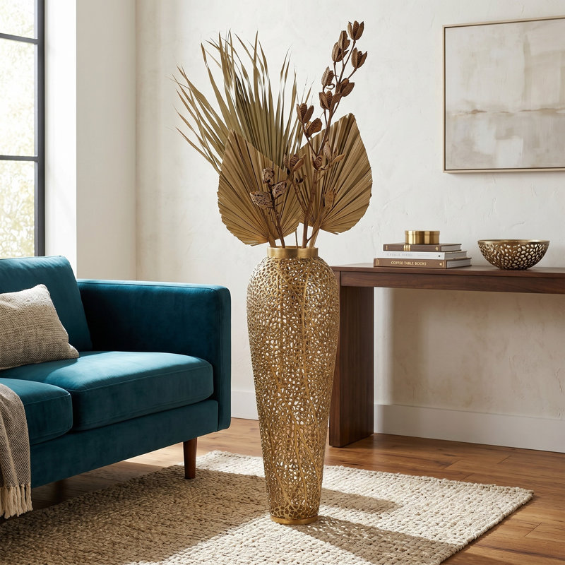 Laynette Handcrafted Aluminum Vase with Cutout Design, 40" H x 13" W x 13" D