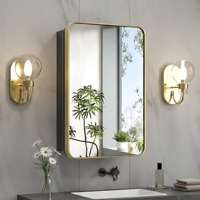 Bathroom Medicine Cabinet with Mirror – Framed Mirror Door, Adjustable Shelves, Shatterproof Glass, Rust-Resistant, Wall-Mounted Metal Construction
