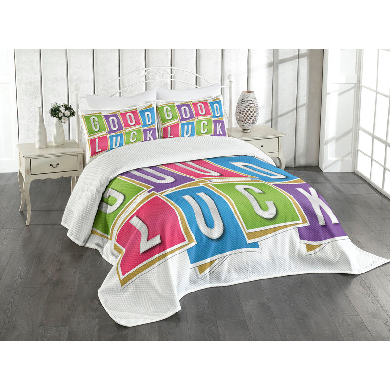 Ambesonne Colorful Bedspread Set 3 Pcs Blocks Letter Wish King Multicolor
