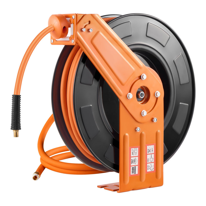 Enrouleur de tuyau à air rétractable avec tuyau en caoutchouc de qualité supérieure de 100 pi - Enrouleur de compresseur mural robuste de 3/8 po, système de rembobinage automatique, Max 300 PSI