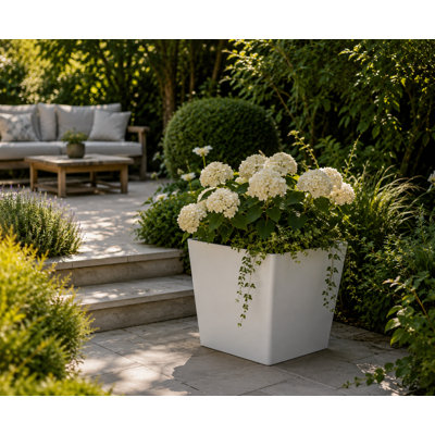 Daisy Square Stone Effect Planter Pot, Indoor and Outdoor Plant Pot, Frost Resistant with Drainage Hole