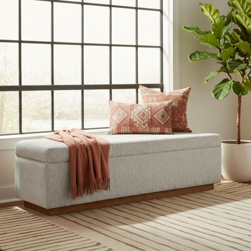 Banc de rangement rembourré 60 po Modern, Beige