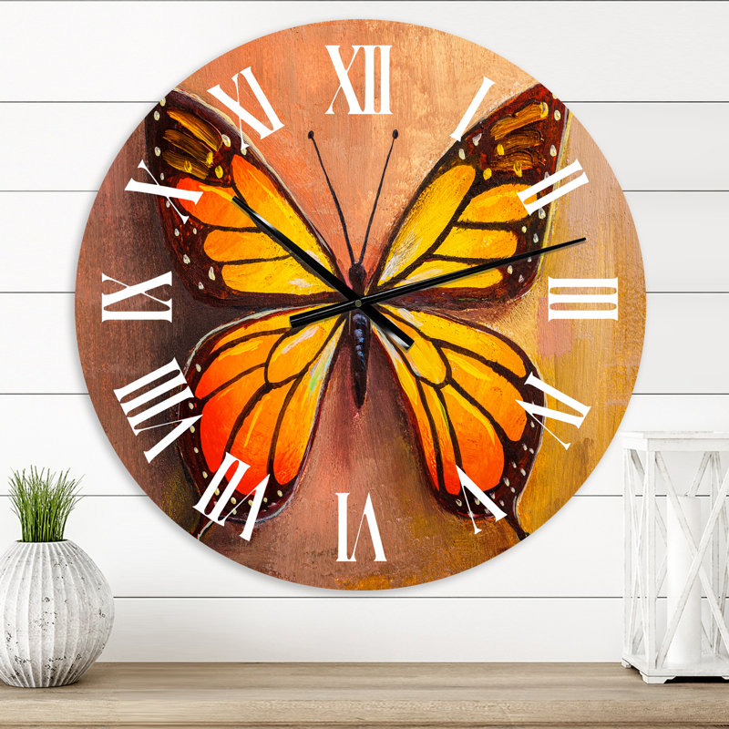 Portrait de papillon en multicolore III - horloge murale moderne, Petit