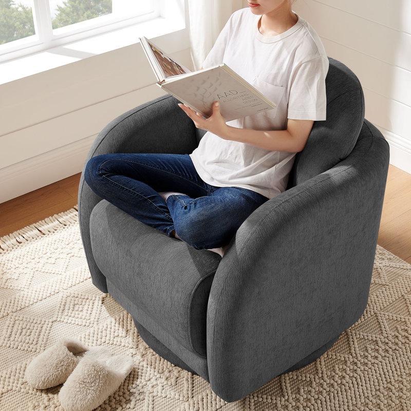 Modern Upholstered Swivel Barrel Accent Chair, Gray