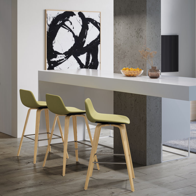 Tabouret en bois cintré (ensemble de 2), Naturel / naturel, Vert olive 