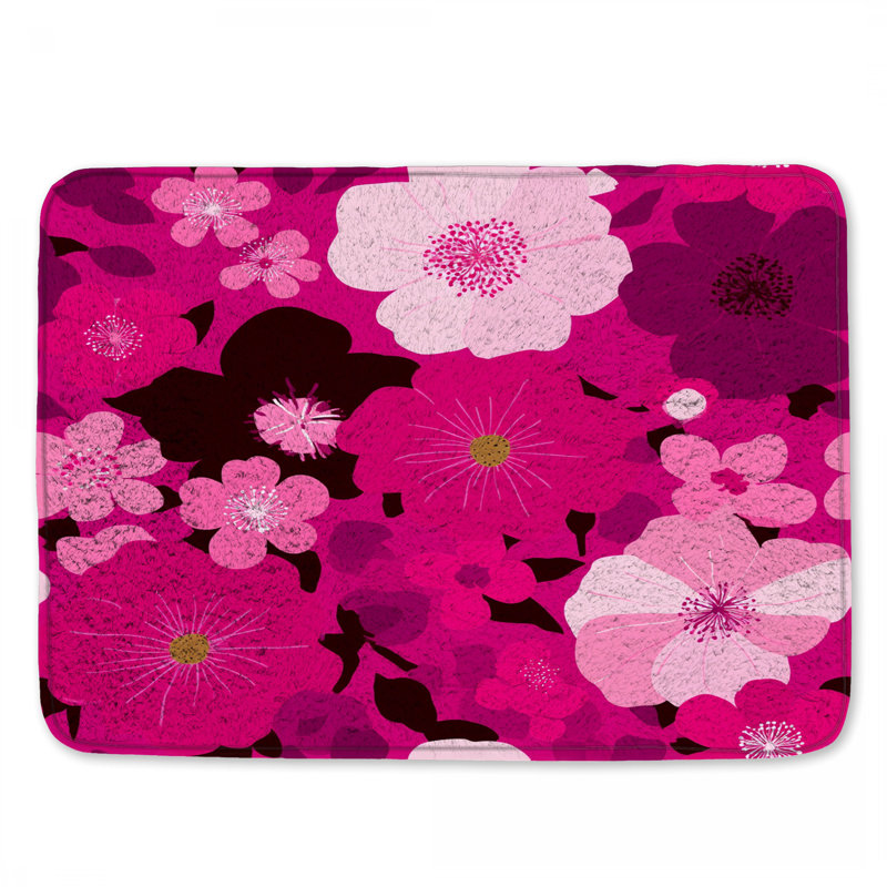Tapis de bain floral, Simple - L 21 po x l 34 po, Motif floral rose
