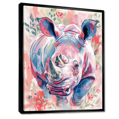Décoration murale rose rhinocéros vert et merveilles II - Rhinocéros
