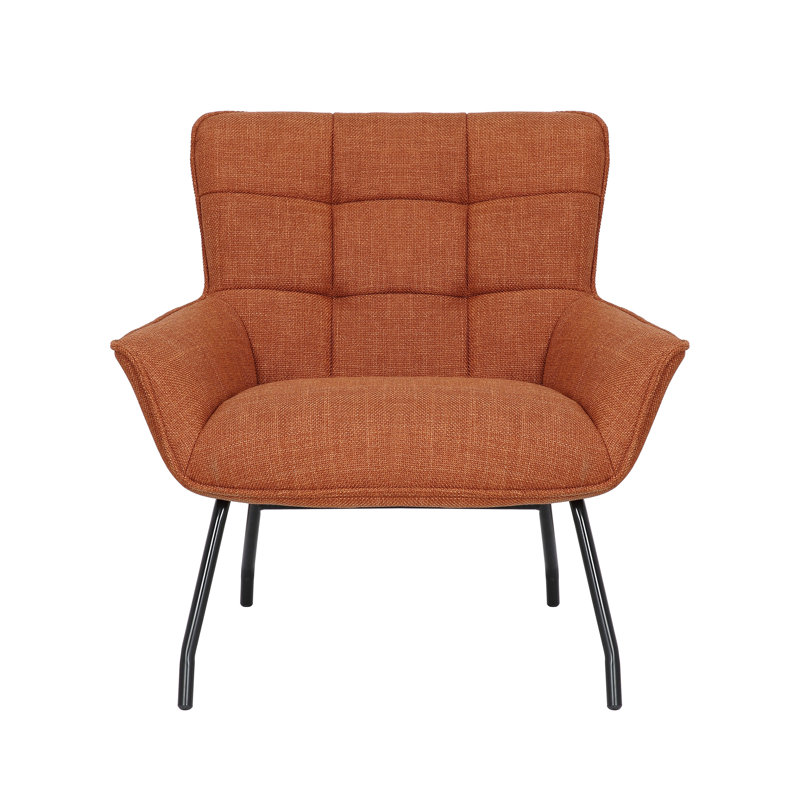 Fabric Accent Chair with Powder Coated Steel Legs, Orange Polyester Blend