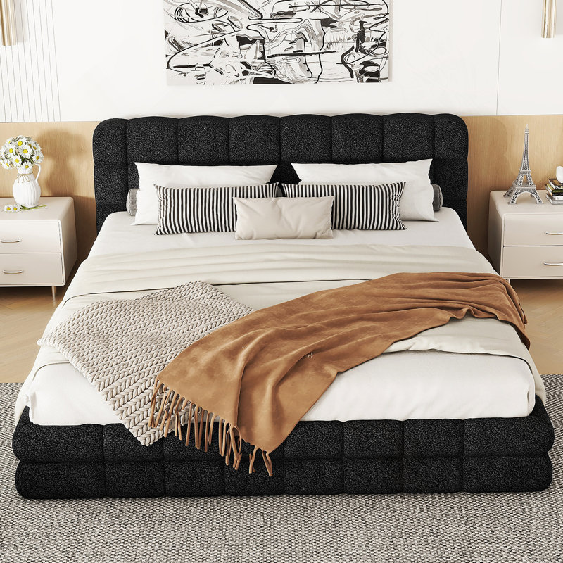 Grand lit plateforme tapissier, Noir