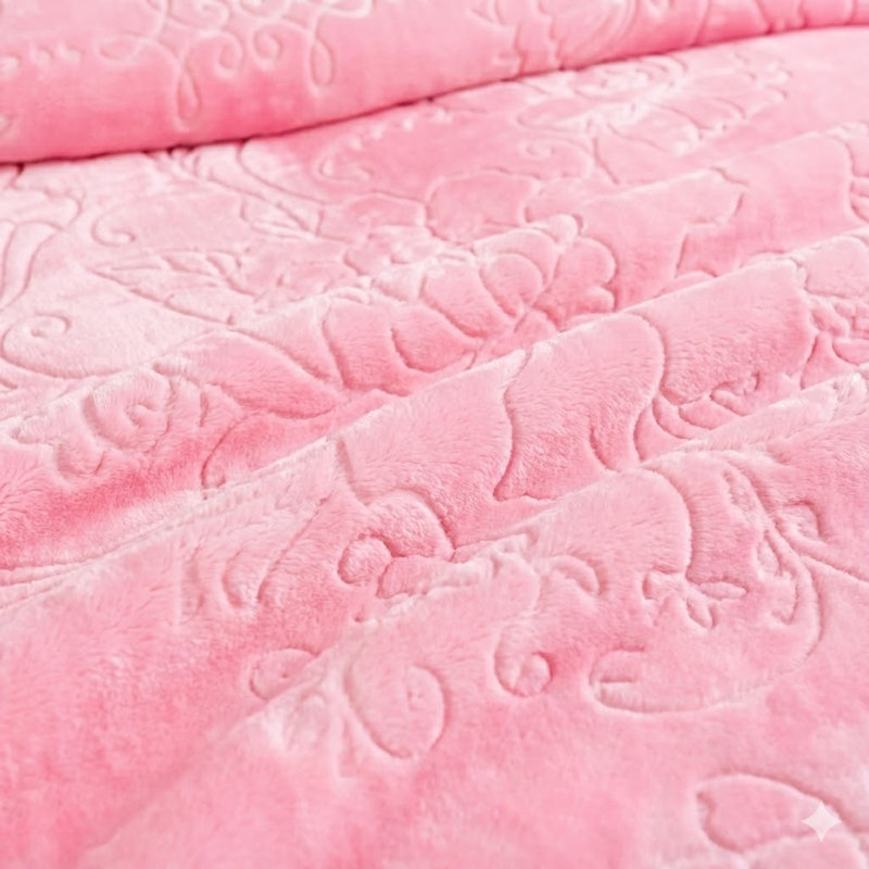 Couverture luxueuse en molleton luxueux rose de très grande taille - Jeté de vison coréen épais et chaud, jeté de lit d'hiver très doux et lourd, motif floral en relief