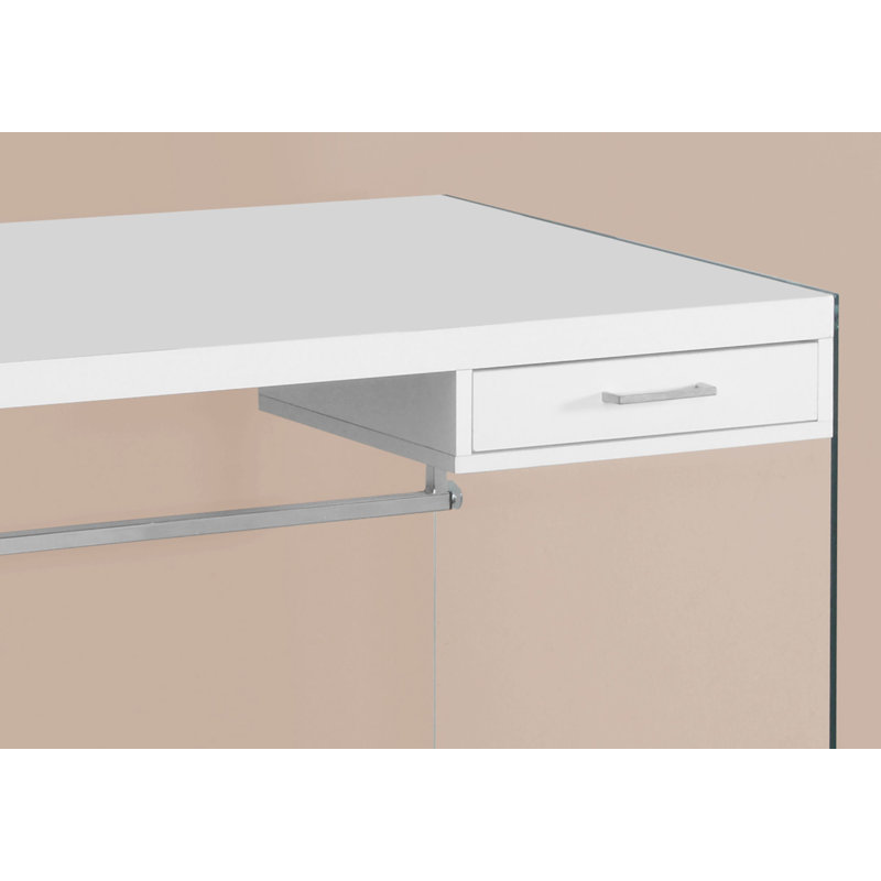 Bureau d'ordinateur, bureau personnel, ordinateur portable, tiroirs de rangement, l 48 po, travail, stratifié brillant, verre trempé transparent, contemporain, moderne