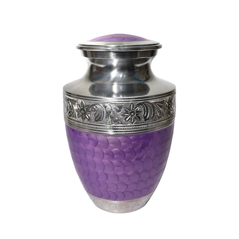 Engraved Memorial Urn With Textured, Purple