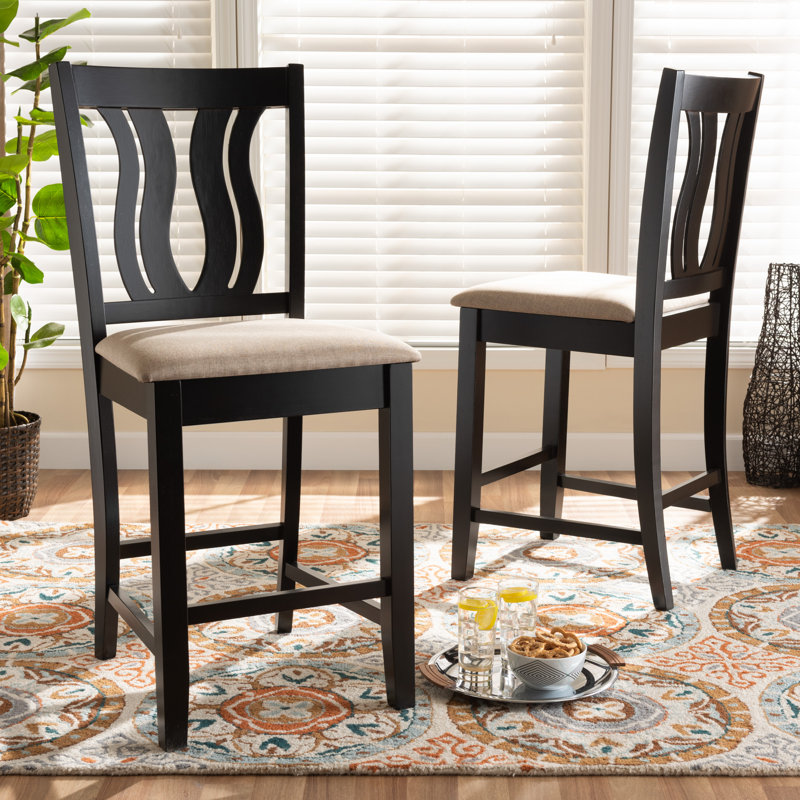 Upholstered Counter Stool with Solid Wood Frame