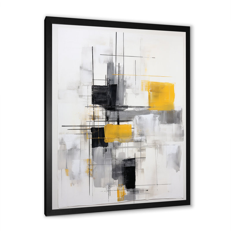 «Freedia» gris jaune, minimalisme pureté de la forme II sur toile, H 32 po x l 16 po x P 1 po, Cadre photo noir