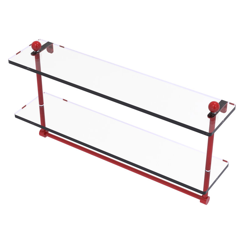 Tablette en verre à deux niveaux avec barre à serviettes intégrée, H 12 po x l 22 po x P 5 po, Rouge pompier
