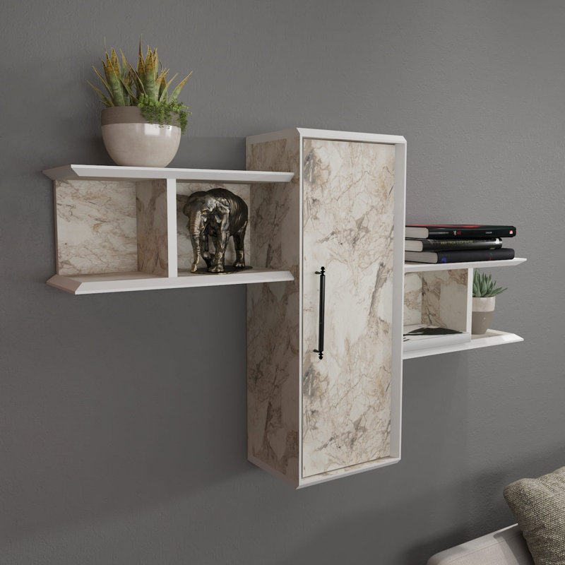 Tablette murale moderne, design en marbre blanc, 46,7 po x 13,8 po x 20,4 po | 100% panneau de particules enduit de mélamine, épaisseur: 0,7 pouce | Solution de rangement élégante pour la décoration intérieure, le salon et les espaces de bureau