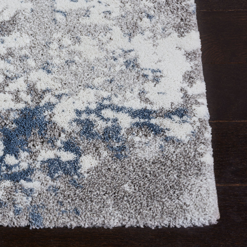 Tapis gris / bleu / blanc Hassen, Carré 6 pi 7 po