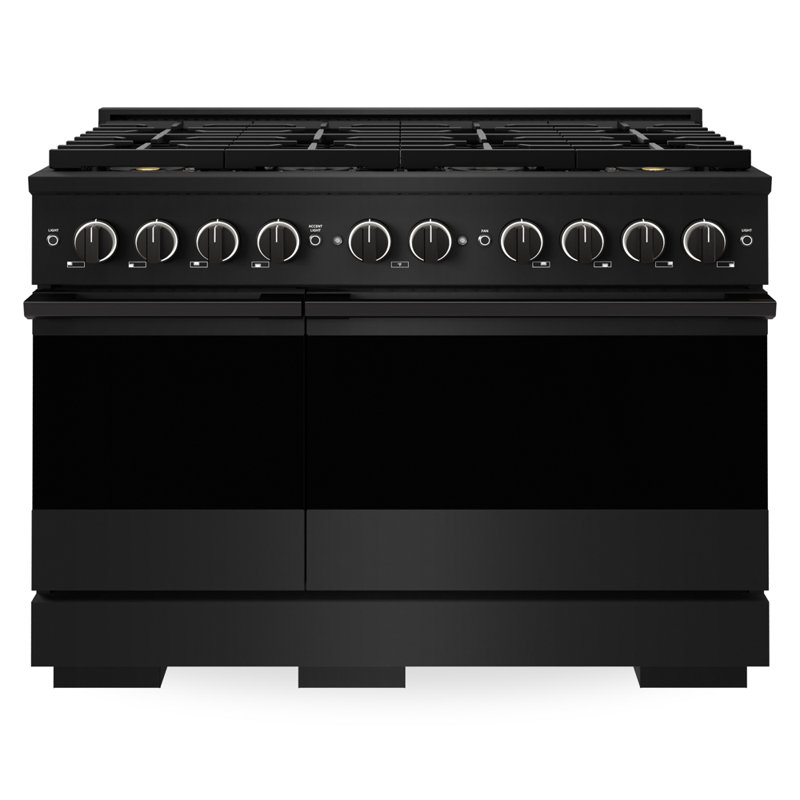 ZLINE Autograph 48 in. Marino Dual Fuel Range with 8 Burner DuoPro Cooktop and Black Accents, Black Stainless Steel