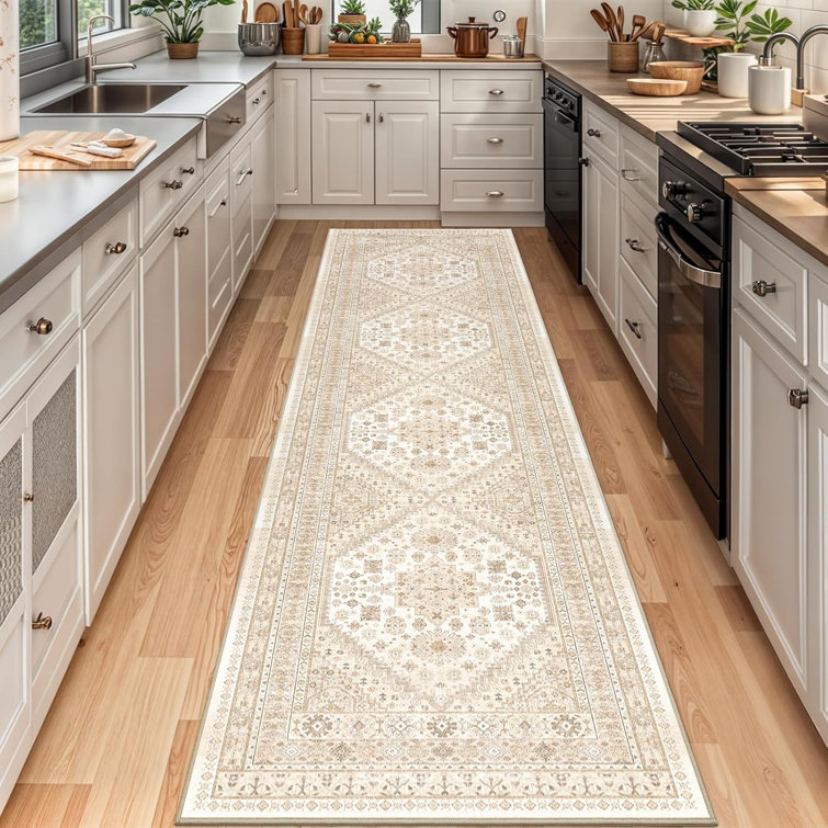 Medallion Non Slip Washable Rug(Cream)