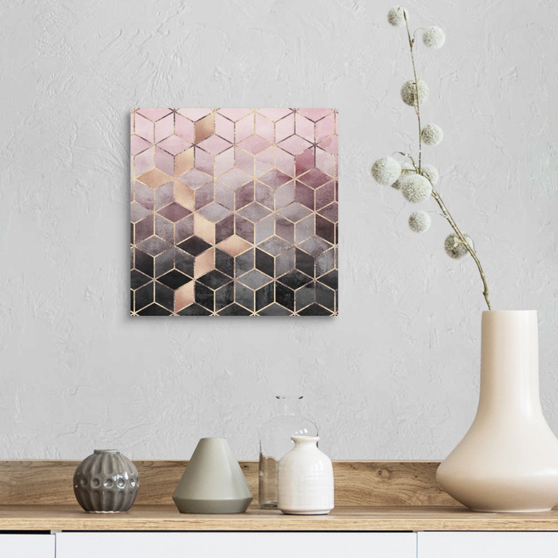 «Pink Grey Gradient Cubes», reproduction d'impression sur toile, Toile tendue, H 12 po x l 12 po x P 1,25 po
